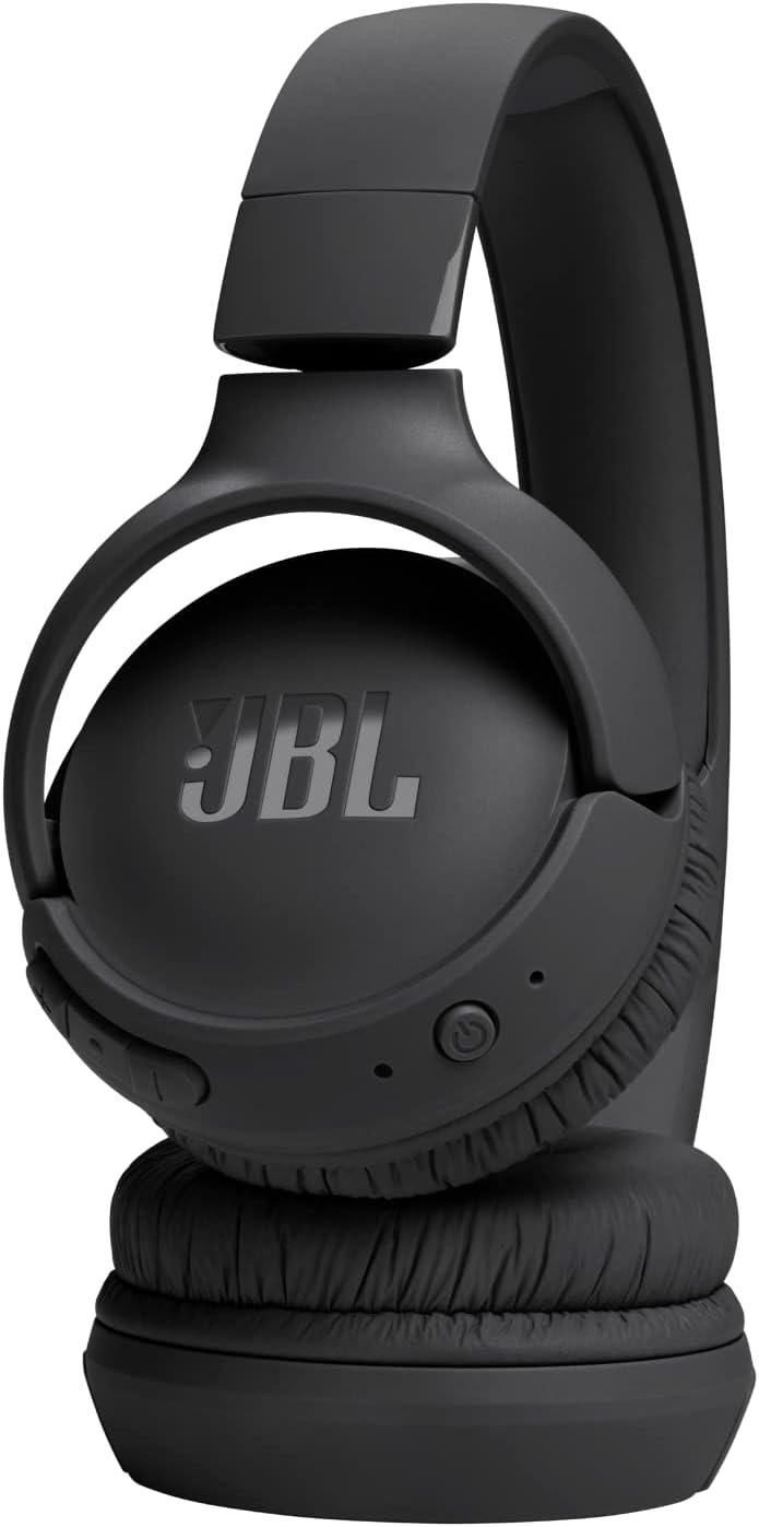 JBL Tune 520BT Wireless On-Ear Headphones, Pure Bass Sound, 57H Battery with Speed Charge, Hands-Free Call + Voice Aware, Multi-Point Connection, Lightweight and Foldable - Black, JBLT520BTBLKEU