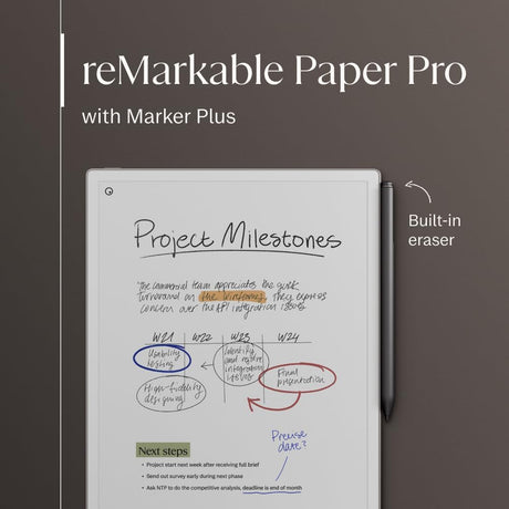 مجموعة reMarkable Paper Pro – تتضمن لوح ورق reMarkable مقاس 11.8 بوصة وقلم Marker Plus مع ممحاة