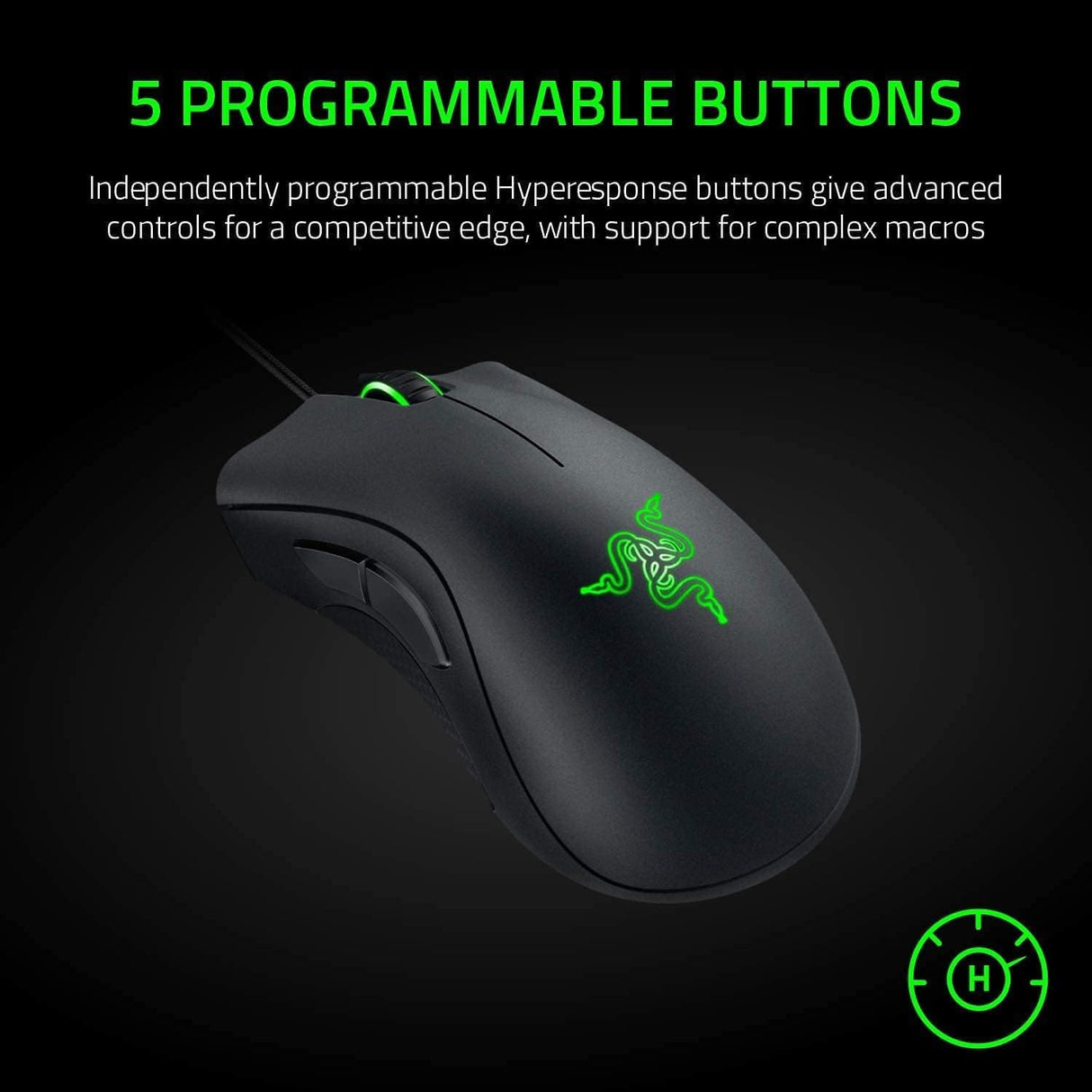 ماوس الألعاب Razer DeathAdder Essential: مستشعر بصري بدقة 6400 نقطة في البوصة - 5 أزرار قابلة للبرمجة - مفاتيح ميكانيكية - مقابض جانبية مطاطية - أسود كلاسيكي