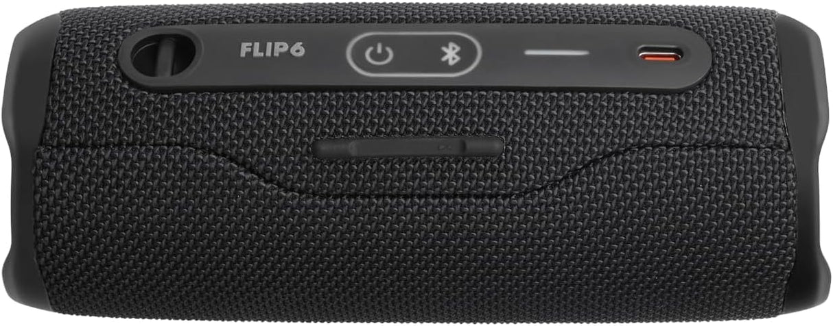 مكبر صوت JBL Flip 6 المحمول المقاوم للماء IP67 مع صوت JBL الأصلي الاحترافي الجريء، مكبر صوت ثنائي الاتجاه، صوت قوي وعميق، بطارية تدوم 12 ساعة، حماية شحن USB-C آمنة - أسود، JBLFLIP6BLK