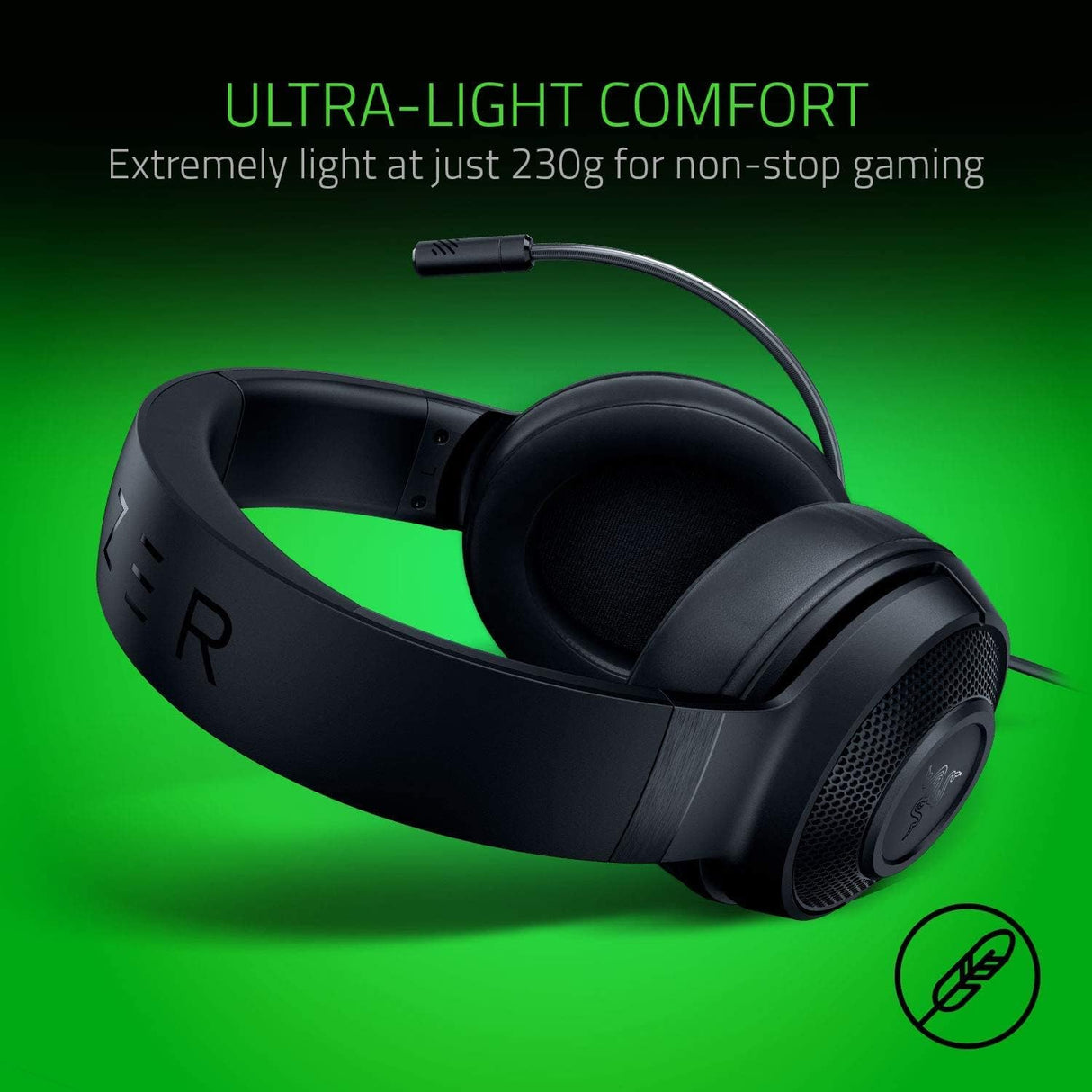 Razer Kraken X Lite Ultralight Gaming Headset: 7.1 Surround Sound - Lightweight Aluminum Frame - Bendable Cardioid Microphone - for PC, PS4, PS5, Switch, Xbox One, Xbox Series X & S, Mobile - Black