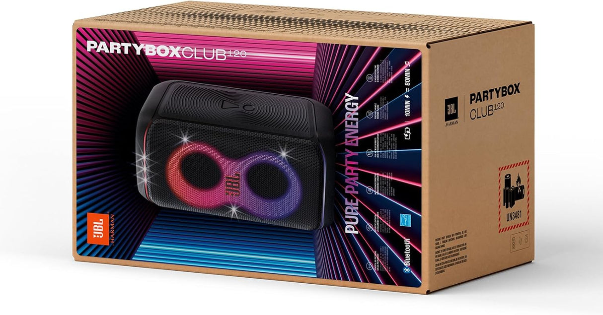 JBL Party Box Club 120 | Powerful Sound & Lightshow | Up to 12 Hours Playtime | AI Sound Boost | Multi-speaker connection by Auracast | Dual Mic & Guitar Inputs | JBLPBCLUB120UK, Black