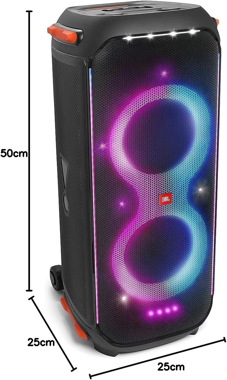 JBL PartyBox 710 Portable Indoor and Outdoor Party Speaker with Built-In Lights, IPX4 Splashproof Design, Deep Bass and Robust Wheels, in Black