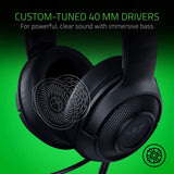 سماعة الألعاب Razer Kraken X Lite Ultralight: صوت محيطي 7.1 - إطار خفيف الوزن من الألومنيوم - ميكروفون قلبي قابل للانحناء - للكمبيوتر الشخصي، PS4، PS5، Switch، Xbox One، Xbox Series X &amp; S، الهاتف المحمول - أسود