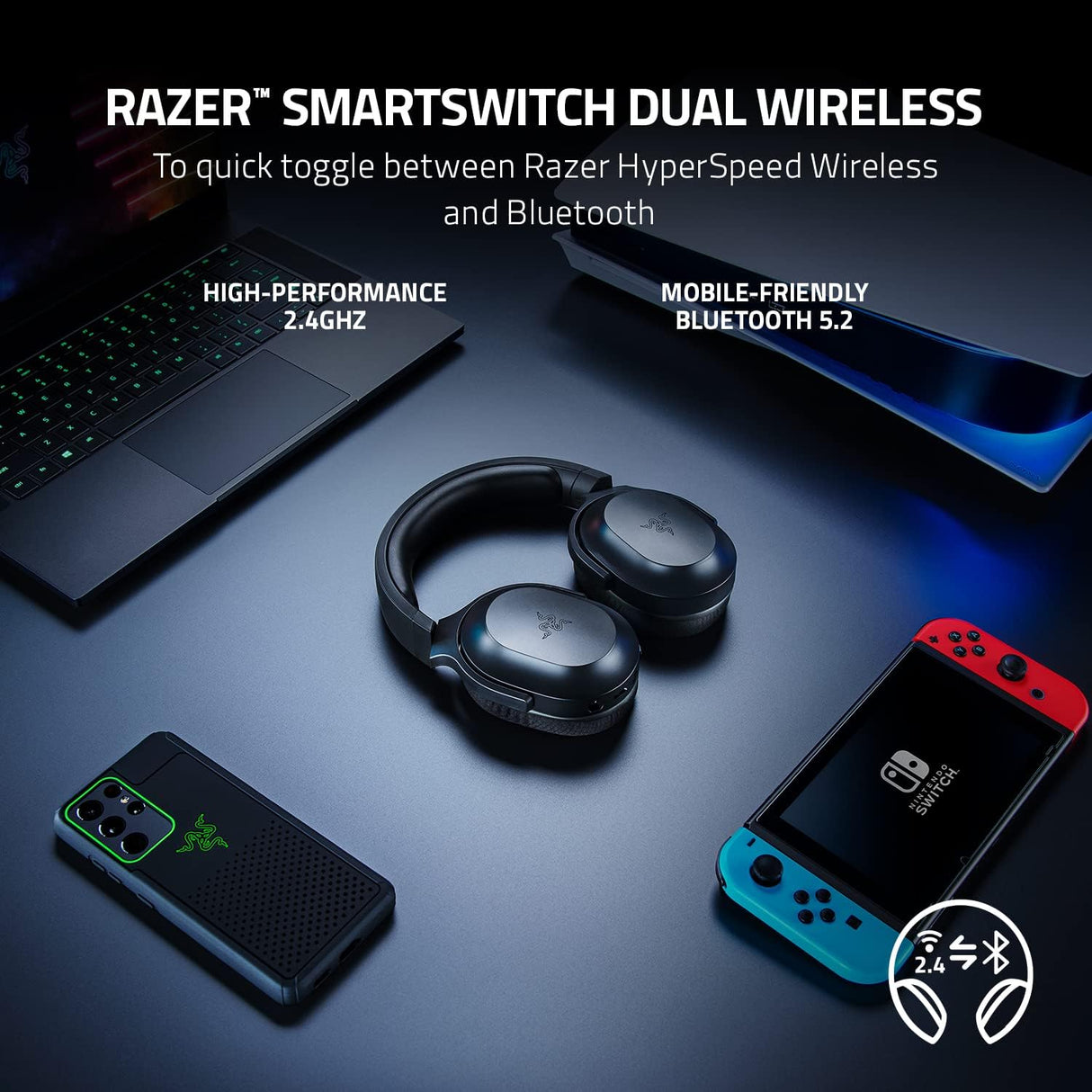 Razer Barracuda X Wireless Gaming & Mobile Headset (PC, Playstation, Switch, Android, iOS): 2022 Model - 2.4GHz Wireless + Bluetooth - Lightweight 250g - 40mm Drivers - 50 Hour Battery - Black