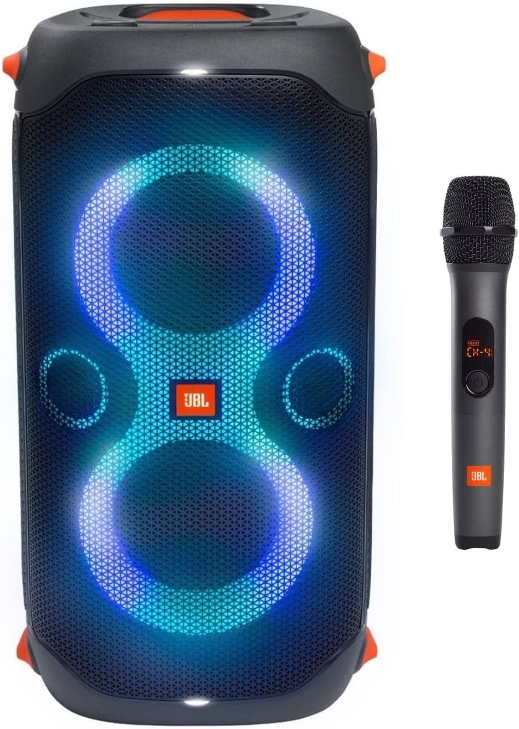 JBL Party Box 110 and Wireless Microphone Bundle Speaker and Microphone with LED Light Effect, 160W Power, 12 Hour Playback, IPX4 Waterproof - Black