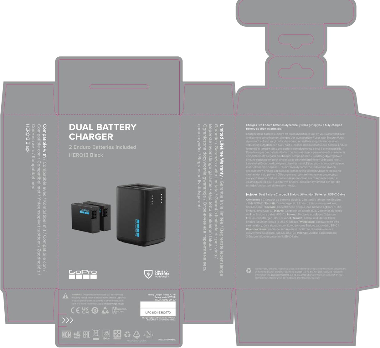 GoPro Dual Charger + 2 Enduro Batteries (HERO13 Black) - Official GoPro Accessory