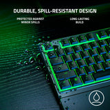 لوحة مفاتيح الألعاب Razer Ornata V3 X: تخطيط أمريكي، مفاتيح منخفضة الارتفاع، مفاتيح غشائية صامتة، أغطية مفاتيح مطلية بالأشعة فوق البنفسجية، مقاومة للانسكاب، إضاءة كروما RGB، مسند معصم مريح - أسود كلاسيكي