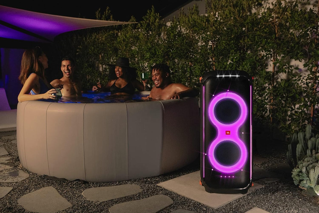 JBL PartyBox 710 Portable Indoor and Outdoor Party Speaker with Built-In Lights, IPX4 Splashproof Design, Deep Bass and Robust Wheels, in Black