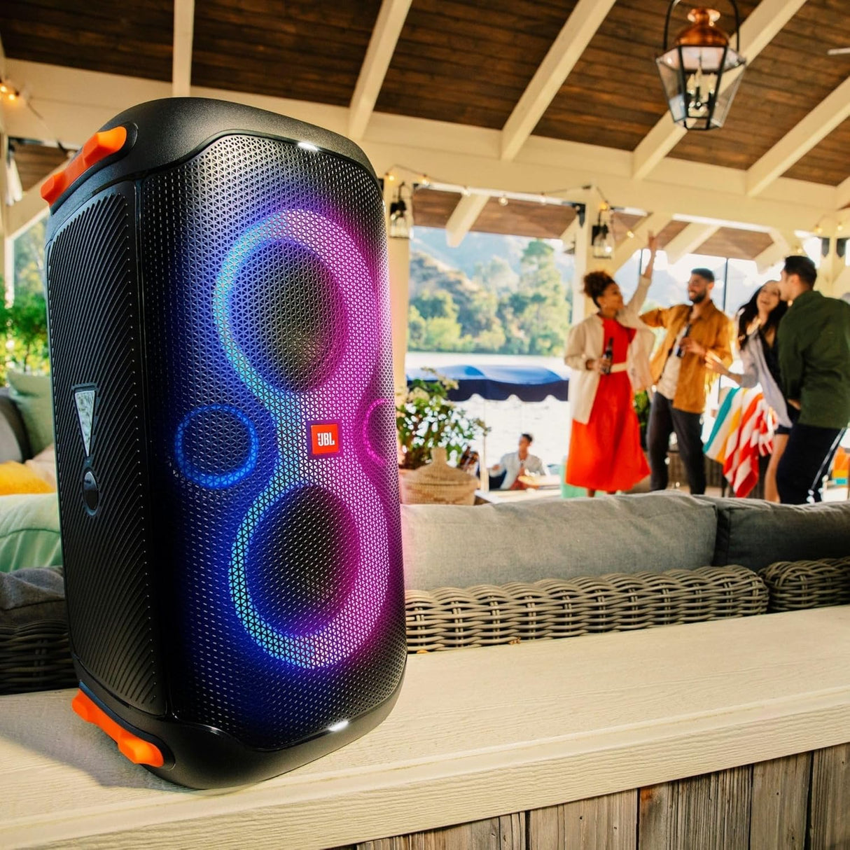 JBL Party Box 110 and Wireless Microphone Bundle Speaker and Microphone with LED Light Effect, 160W Power, 12 Hour Playback, IPX4 Waterproof - Black